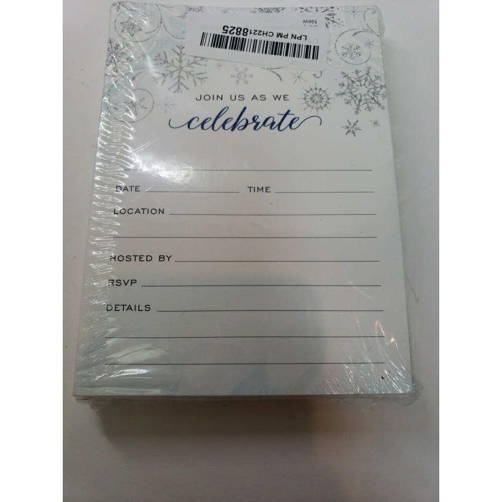 New Winter Party Snowflake Invitations & Envelopes 25 Glitter 5x7